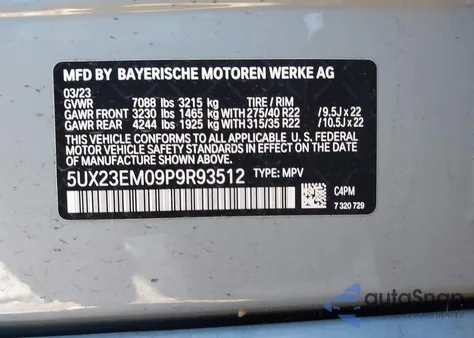 2023 BMW X7 xDrive40I z USA, uszkodzony, nr VIN 5UX23EM09P9R93512
